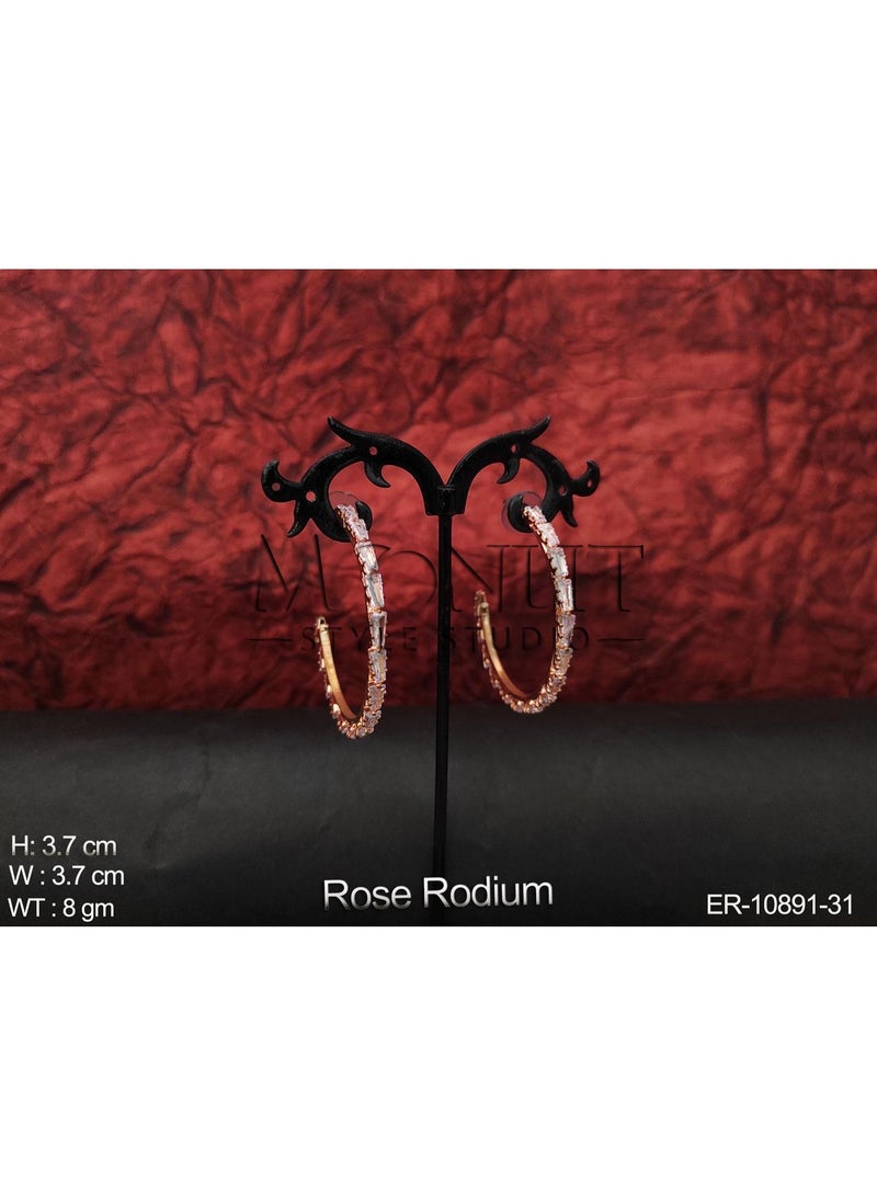 Rose Gold Toned Crystal Hoop Earrings